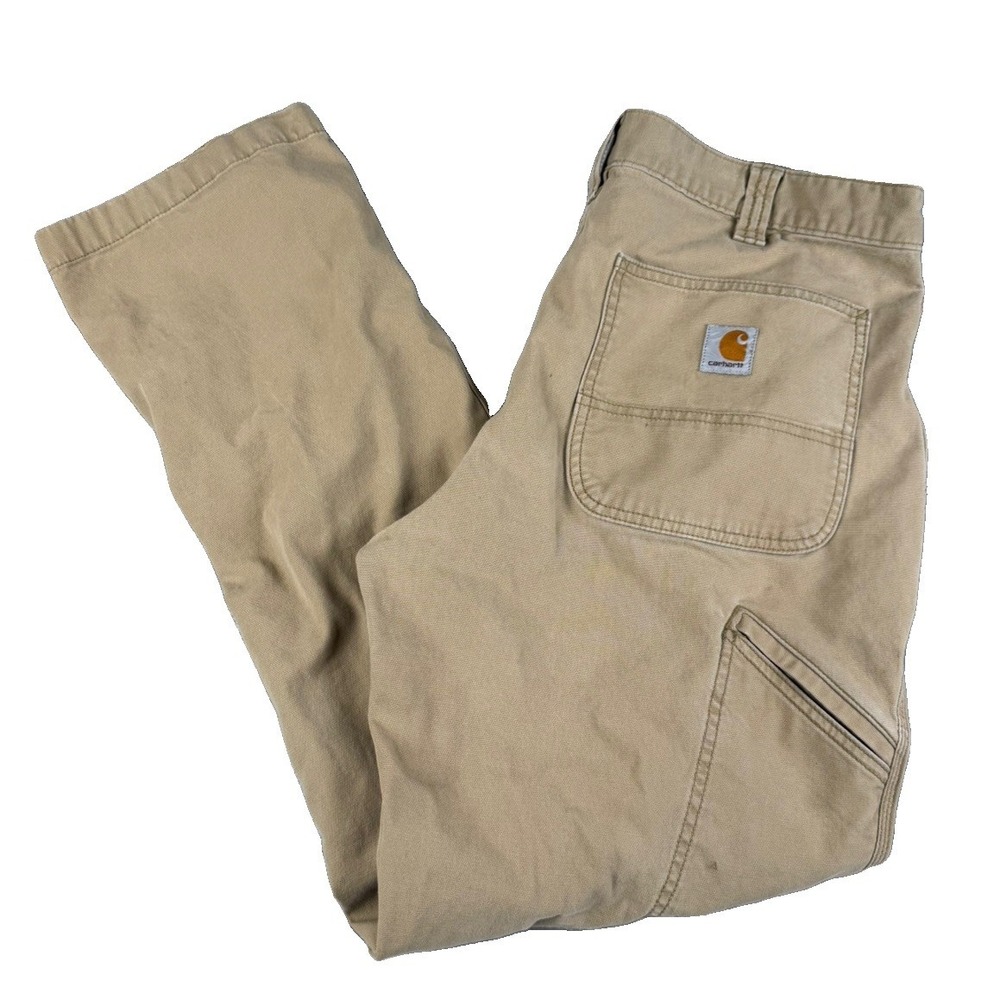 Carhartt 102291 Mens 34x32 Relaxed Fit Work Pants Tan Khaki Canvas Carpenter